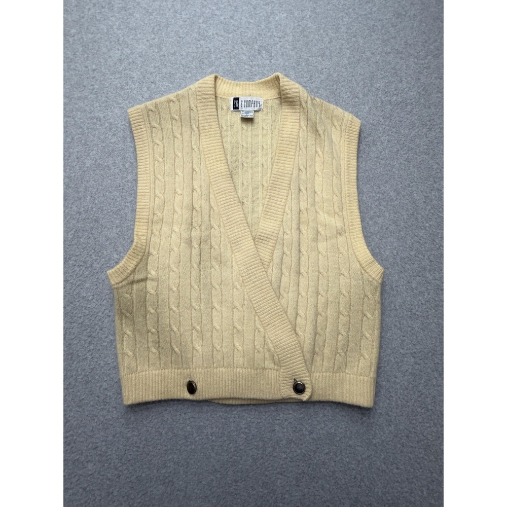 Vintage SK & Company Sweater Vest Womens Large Beige Cable Knit Lambswool Angora